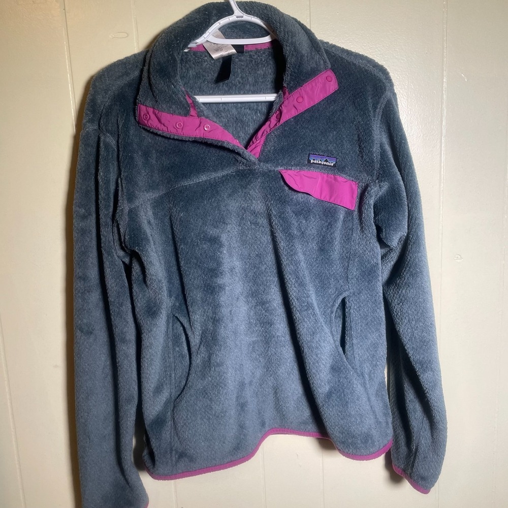 Patagonia Re-Tool Snap-T Fleece Pullover Jacket Gray Pink Womens Large 25442